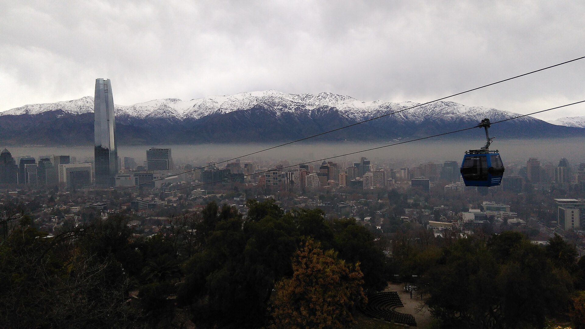 Santiago, Chile, with the snow-capped Andes behind the city